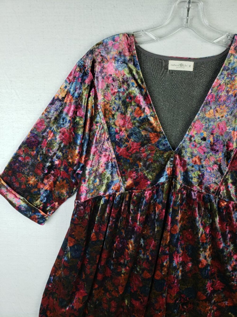 Natural Life Velvet Tunic Dress Empire Waist Abstract Floral Colorful size M - Picture 3 of 9